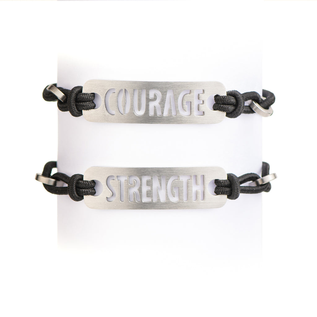 Strength, Courage, Believe, Breathe, Hope, Inspire, Live & Dream - Available in Black or Pink adjustable stretchy bracelet.  