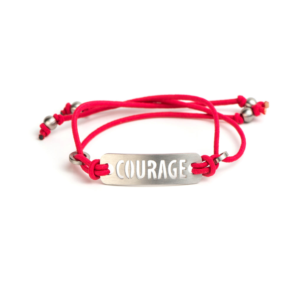 Strength, Courage, Believe, Breathe, Hope, Inspire, Live & Dream - Available in Black or Pink adjustable stretchy bracelet.  