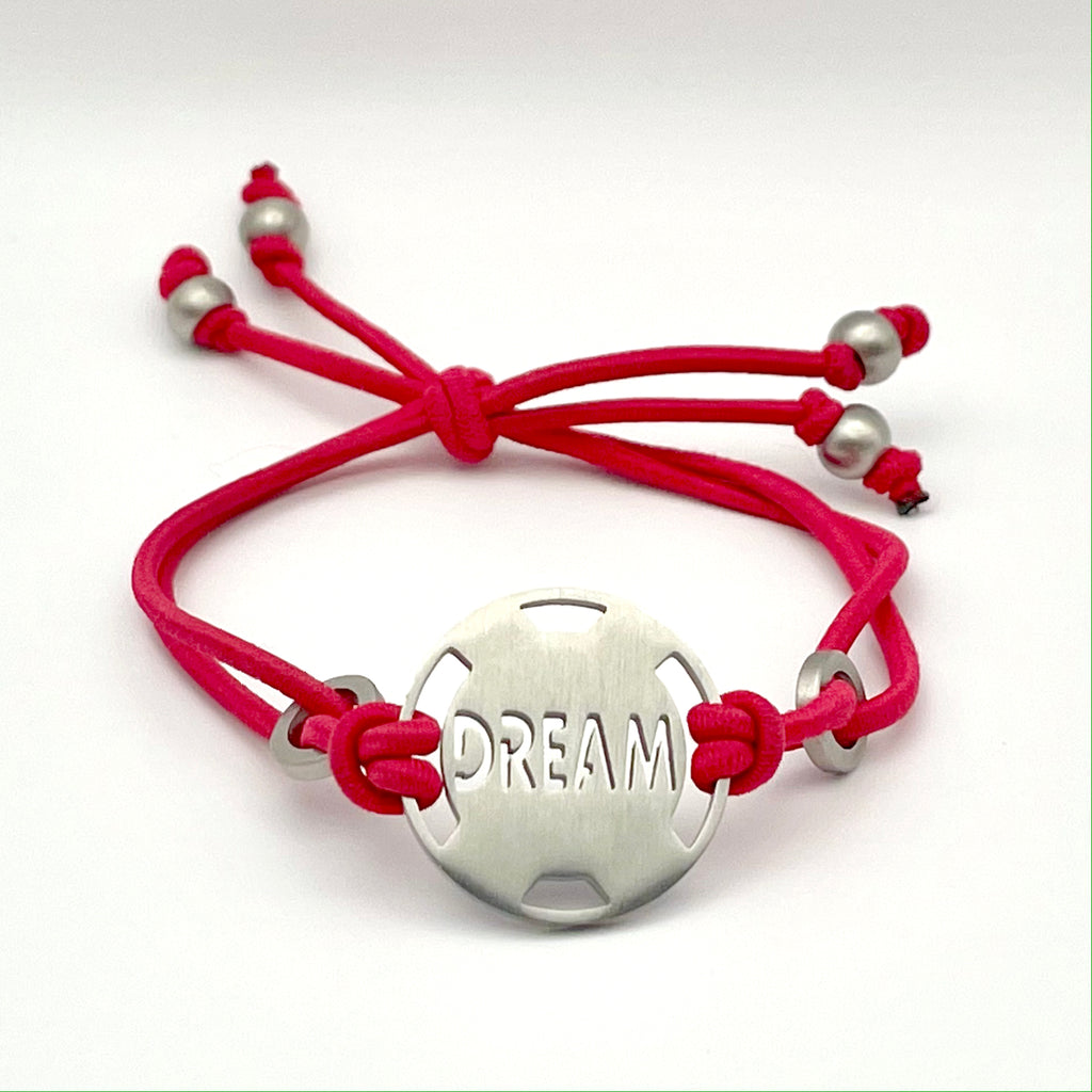 Strength, Courage, Believe, Breathe, Hope, Inspire, Live & Dream - Available in Black or Pink adjustable stretchy bracelet.  