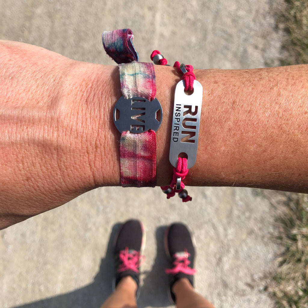 RUN Inspired - Available in Black or Pink adjustable stretchy bracelet.  Running Bracelet Gift