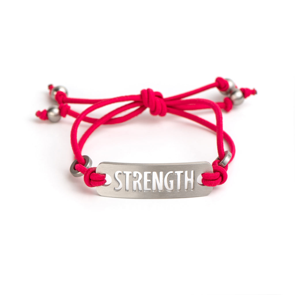 Strength, Courage, Believe, Breathe, Hope, Inspire, Live & Dream - Available in Black or Pink adjustable stretchy bracelet.  