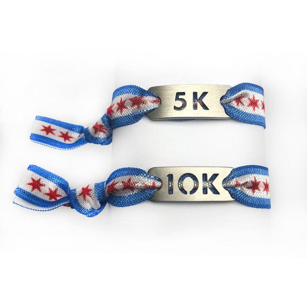 ATHLETE INSPIRED 5K and 10K CHICAGO Flag Running Stretchy Bracelet/Hair Tie