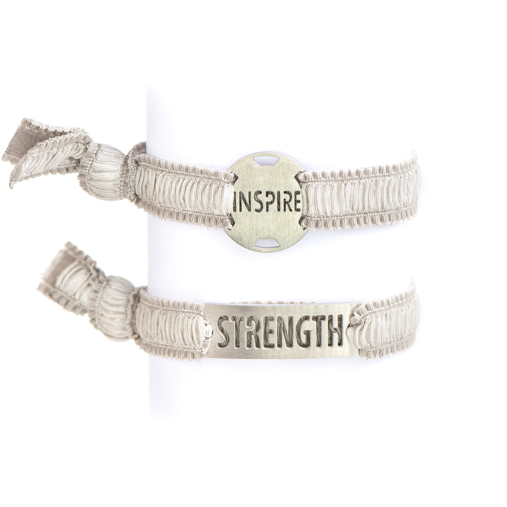 Inspirational - Ruffle Gray Ribbon Stretchy Bracelet -