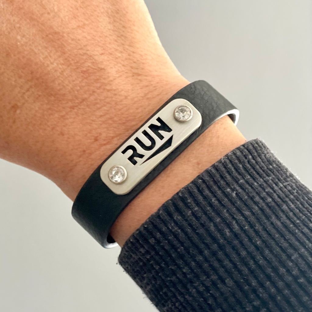 RUN Running Bracelet Wristband - ATHLETE INSPIRED leather running jewelry, run gift