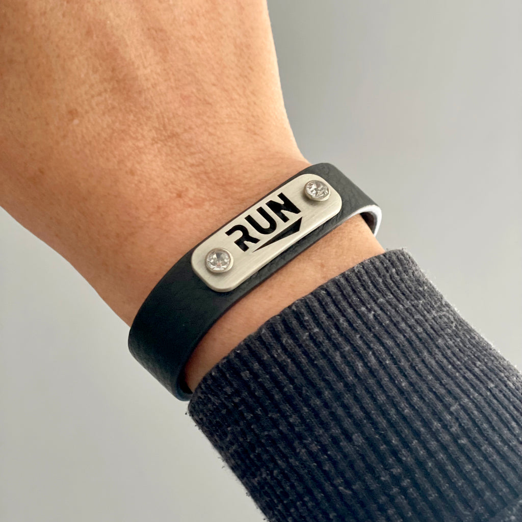 RUN Running Bracelet Wristband - ATHLETE INSPIRED leather running jewelry, run gift