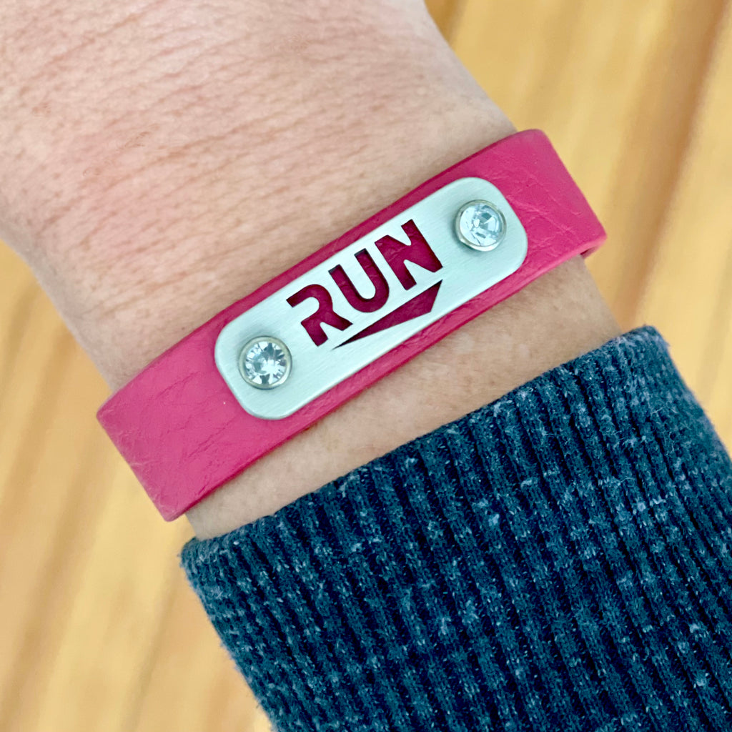 RUN Running Bracelet Wristband - ATHLETE INSPIRED leather running jewelry, run gift