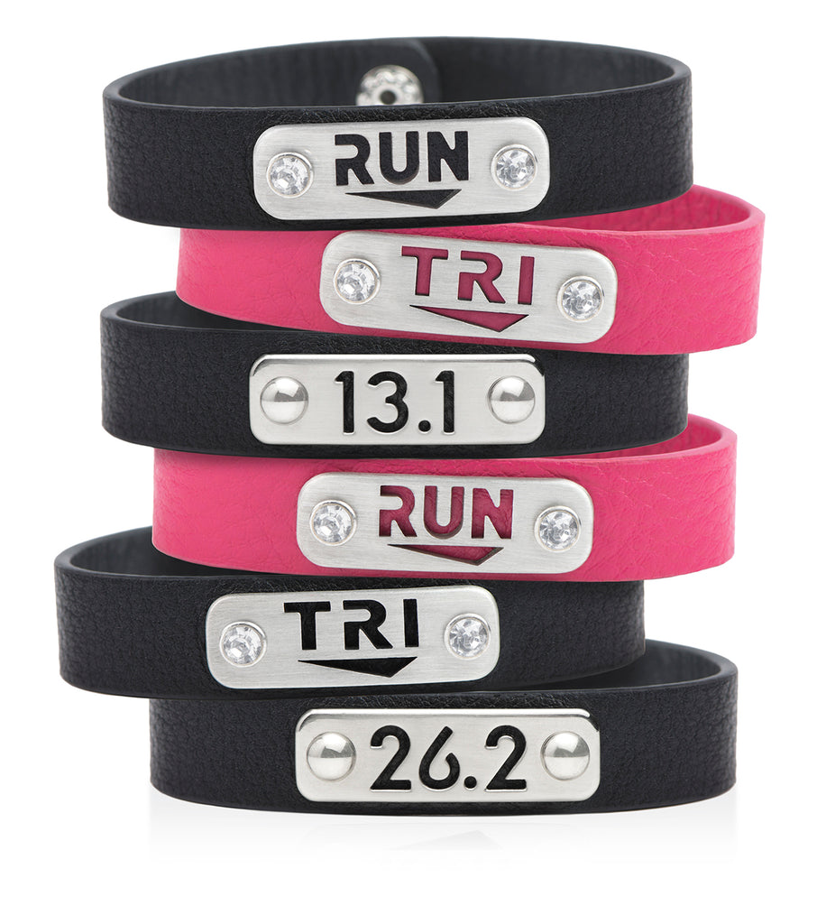 Black & Pink Wristbands - Athlete Inspired Leather Wristband Selection, Running Gift, Triathlon Gift